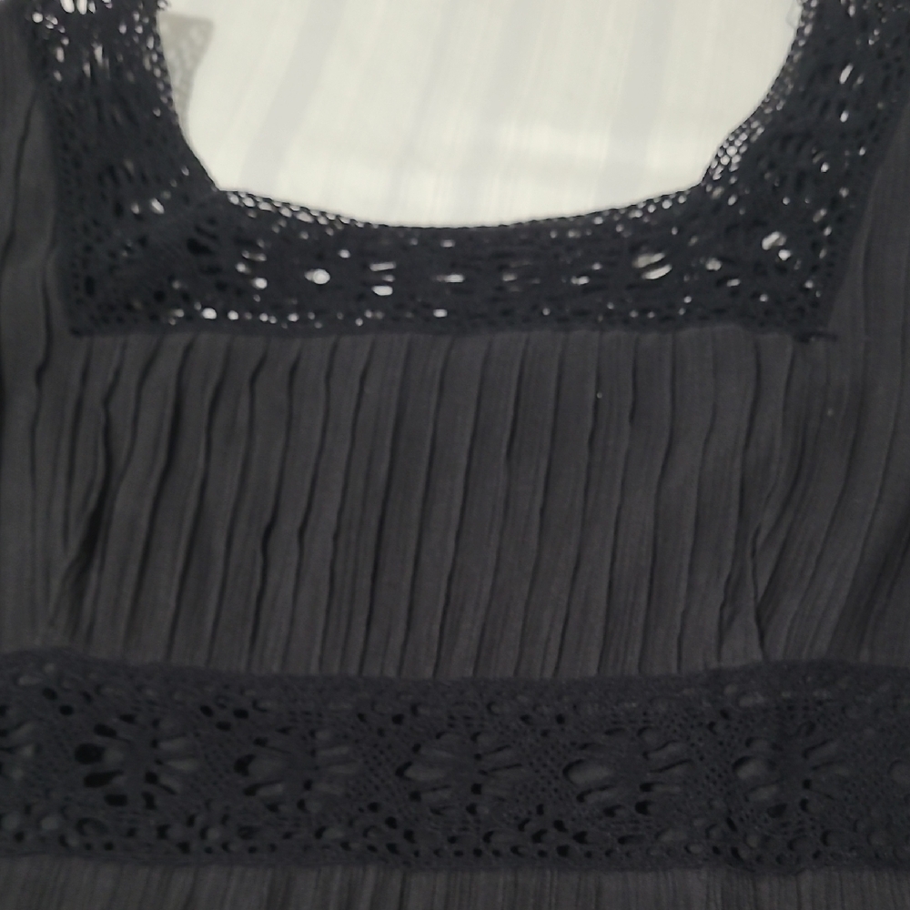SPENCER JEREMY BLACK LACE TRIM BLACK DRESS 100% COTTON SQUERE NECK LINE A SZ 12 - Picture 9 of 14